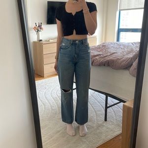 High rise ripped knee jeans